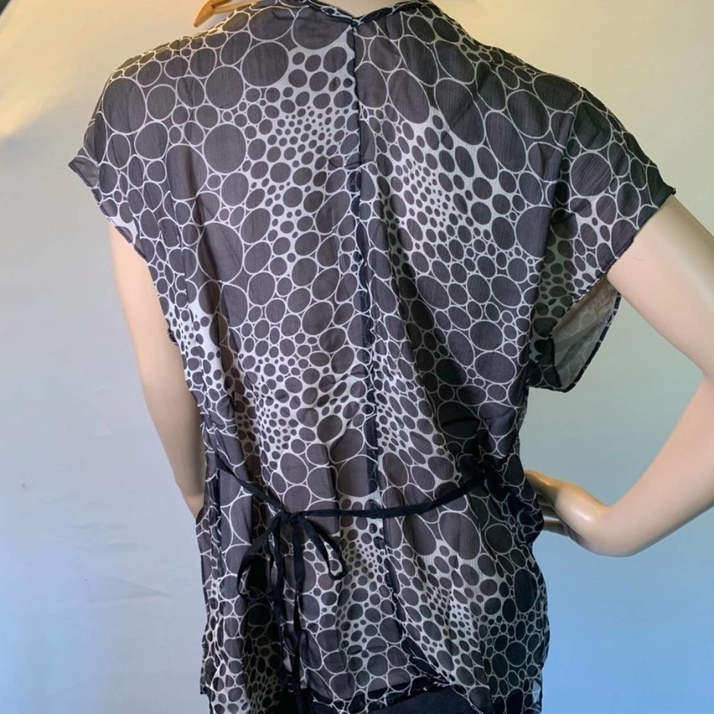 r 89 Black Beige Circle print Silk blouse S - Picture 12 of 12
